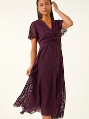 Roman Red Petite Front Twist Jacquard Dress - Image 2 of 5