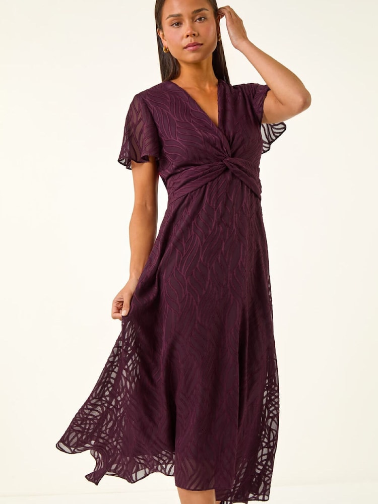 Roman Red Petite Front Twist Jacquard Dress - Image 2 of 5