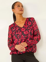 Roman Black Petite Floral Bubble Hem Blouse - Image 1 of 5