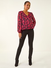 Roman Black Petite Floral Bubble Hem Blouse - Image 2 of 5