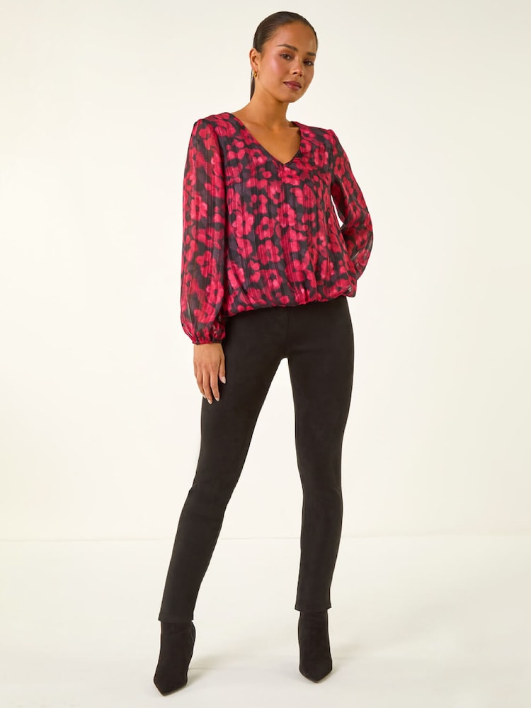 Roman Black Petite Floral Bubble Hem Blouse - Image 2 of 5
