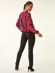 Roman Black Petite Floral Bubble Hem Blouse - Image 3 of 5