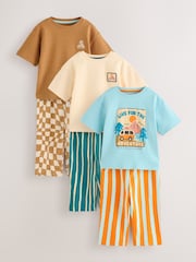 Multi Slogan Long Leg Short Sleeve Pyjamas 3 Pack (9mths-10yrs) - Image 1 of 9