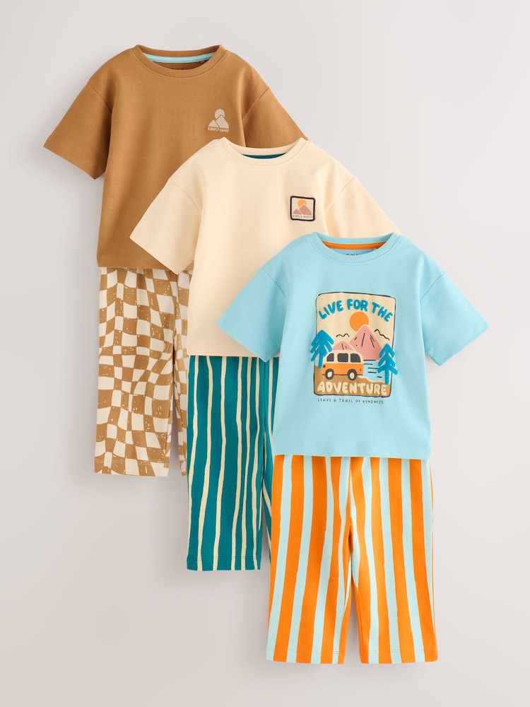 Multi Slogan Long Leg Short Sleeve Pyjamas 3 Pack (9mths-10yrs) - Image 1 of 9