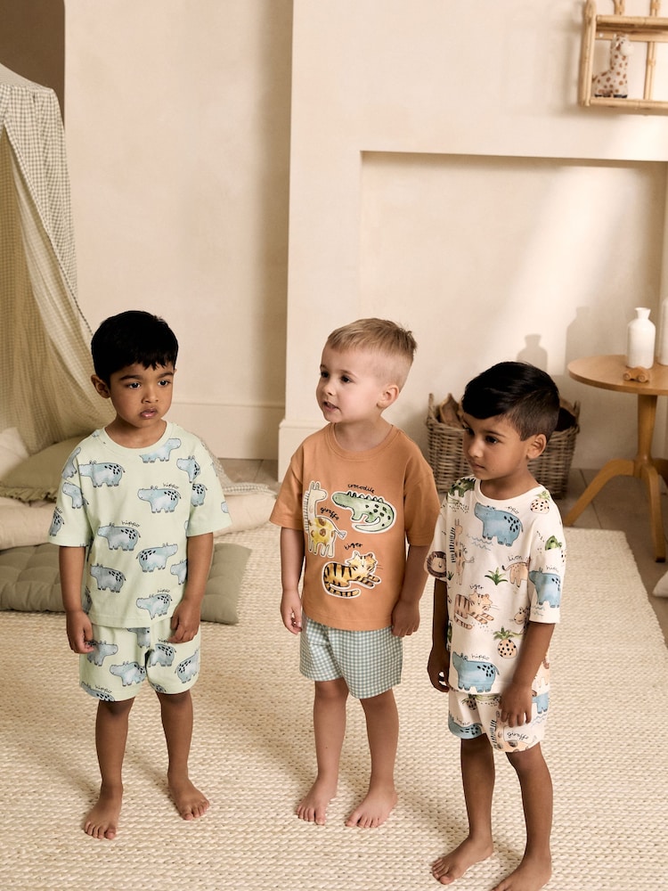 Brown/Cream/Sage Animal Short Pyjamas 3 Pack (9mths-8yrs) - Image 1 of 13 Brown/Cream/Sage Animal Short Pyjamas 3 Pack (9mths-8yrs) - Image 1 of 13