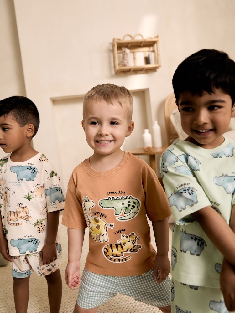 Brown/Cream/Sage Animal Short Pyjamas 3 Pack (9mths-8yrs) - Image 2 of 13 Brown/Cream/Sage Animal Short Pyjamas 3 Pack (9mths-8yrs) - Image 2 of 13