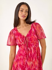 Roman Red Blurred Foil Print Dress - Image 4 of 5