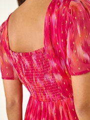 Roman Red Blurred Foil Print Dress - Image 6 of 6