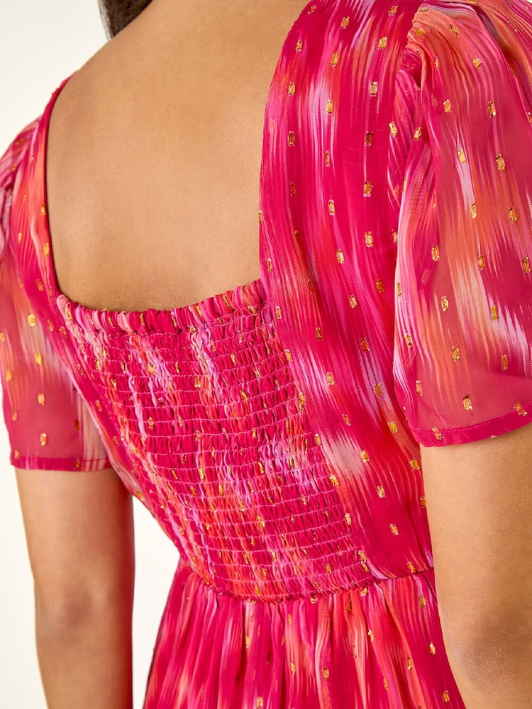 Roman Red Blurred Foil Print Dress - Image 6 of 6