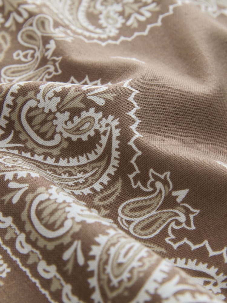 Chocolate Brown Scarf Print Linen Rich Tailored Wrap Mini Skirt - Image 2 of 3