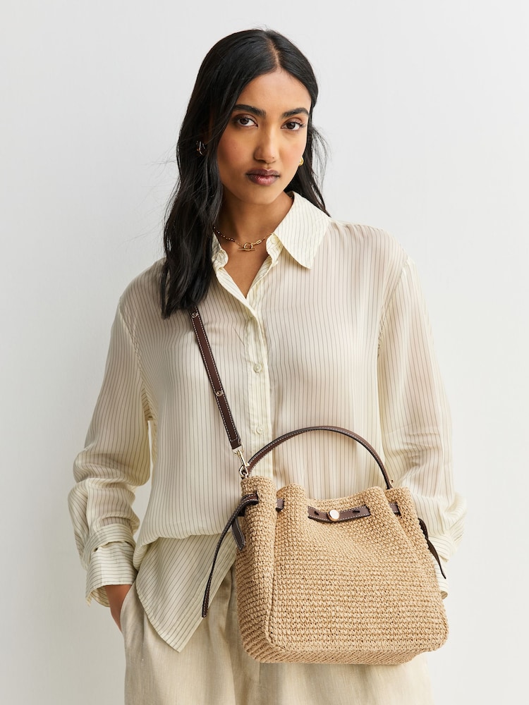 Tory Burch Natural Romy Straw Bucket Bag - Image 4 of 4