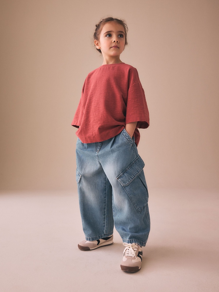 Mid Blue Denim Cargo Barrel Jeans (3-16yrs) - Image 2 of 4