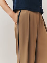 Tan Brown Elastic Back Side Stripe Wide Leg Trousers - Image 5 of 8