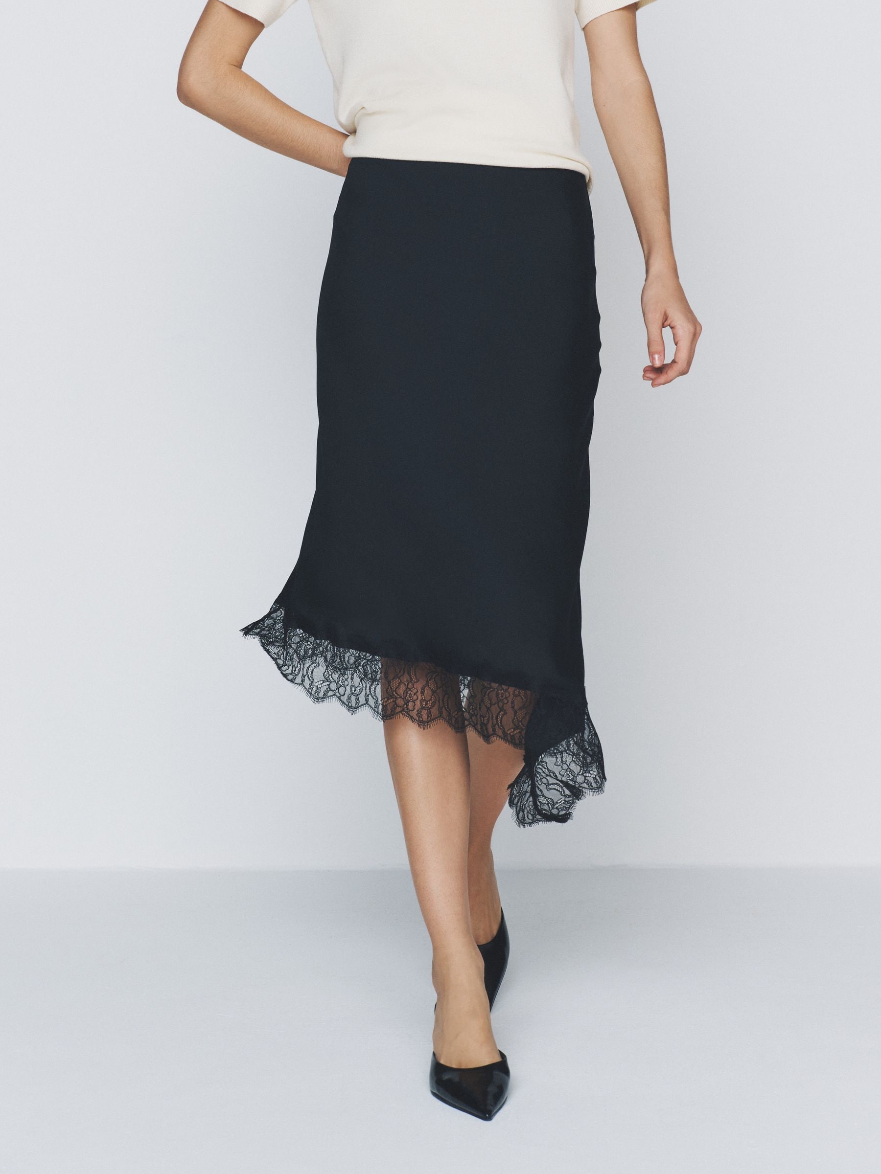 Buy The Set 2 Pack Satin Crepe Lace Hem Asymmetric Midi Skirts
