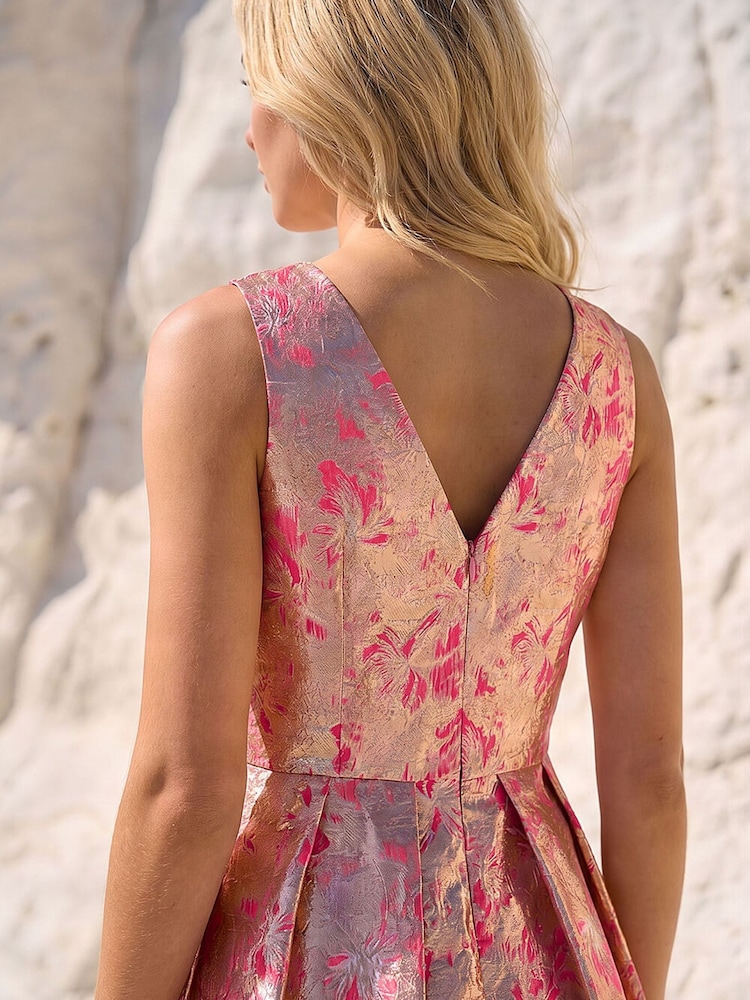 Roman Pink Metallic Jacquard Midi Dress - Image 4 of 4