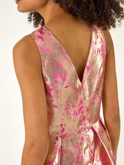 Roman Pink Metallic Jacquard Midi Dress - Image 5 of 5