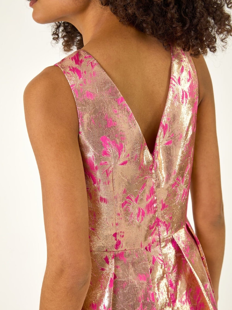 Roman Metallic Jacquard Midi Dress - Image 5 of 5 Roman Metallic Jacquard Midi Dress - Image 5 of 5
