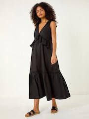 Roman Black Bow Detail Poplin Midi Dress - Image 2 of 5