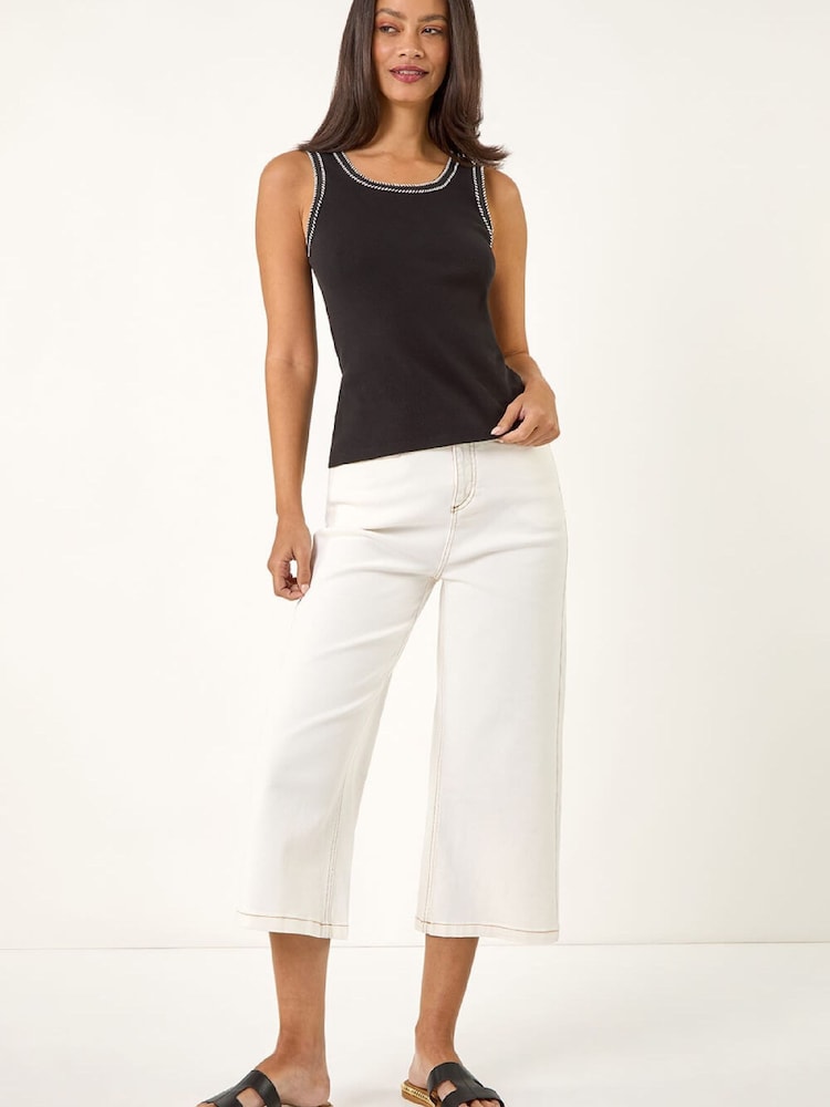 Roman Black Contrast Stitch Vest Top - Image 2 of 5 Roman Black Contrast Stitch Vest Top - Image 2 of 5