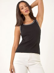 Roman Black Contrast Stitch Vest Top - Image 4 of 5