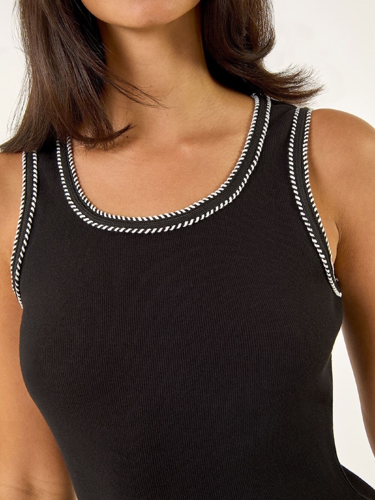 Roman Black Contrast Stitch Vest Top - Image 5 of 5 Roman Black Contrast Stitch Vest Top - Image 5 of 5