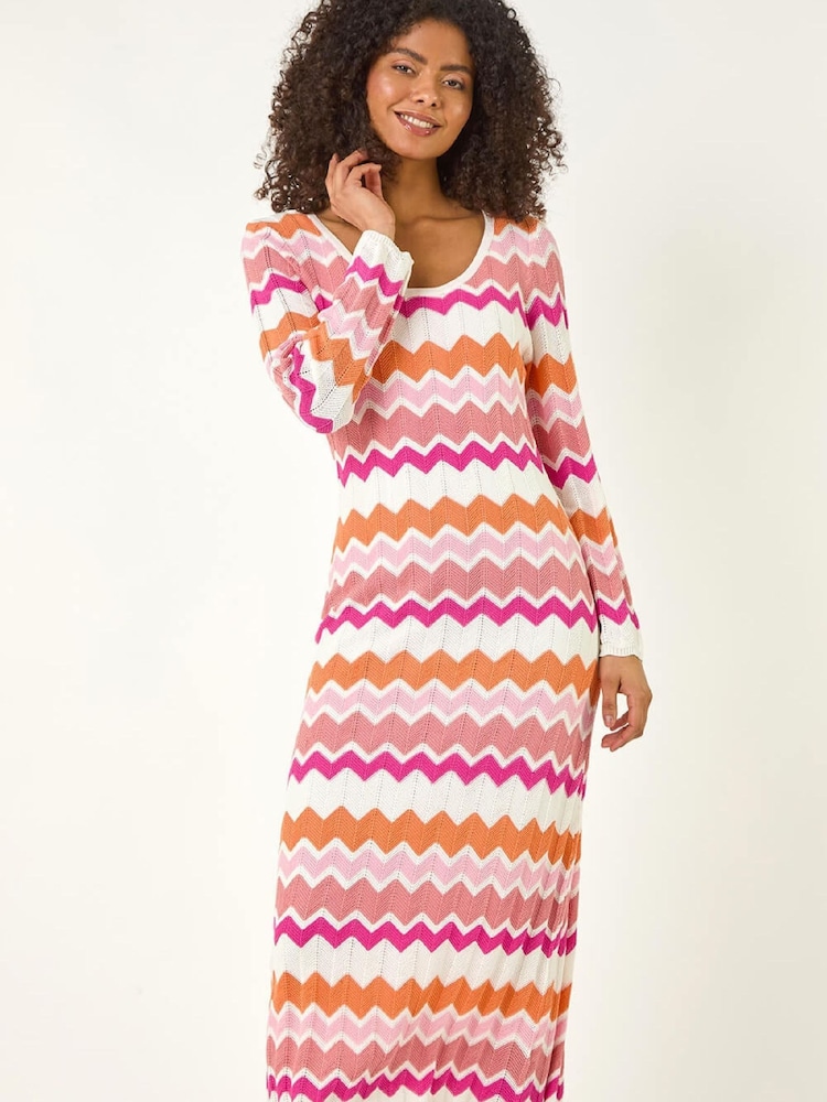 open lace back dress Elodie Jersey Maxi Dress-Pink Punch, Zig Zag Wave