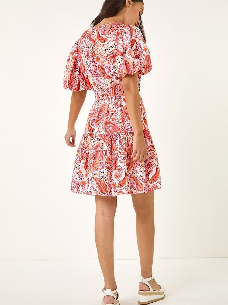 red and white paisley dress Red Paisley Print Side Slit High Waist Maxi Dress ModeShe