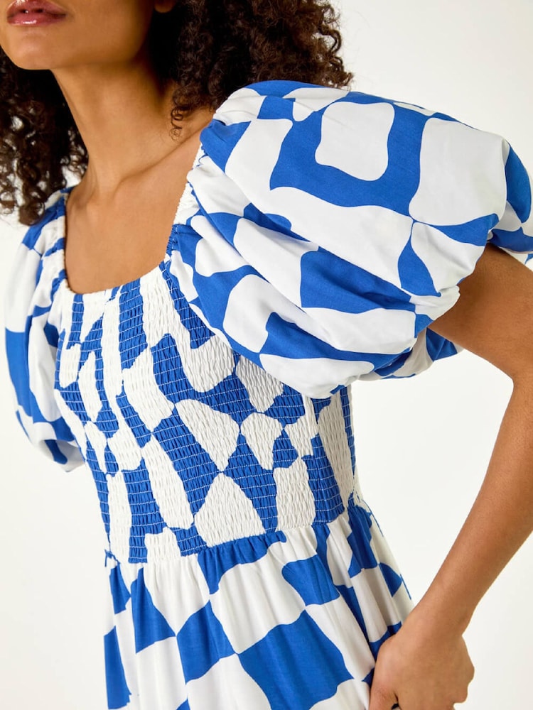 Roman Blue Geo Print Tiered Dress - Image 5 of 5 Roman Blue Geo Print Tiered Dress - Image 5 of 5