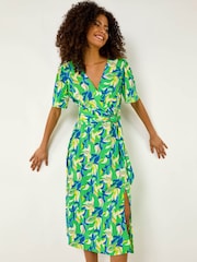 Roman Green Leaf Print Midi Dress - Image 1 of 5