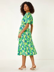 Roman Green Leaf Print Midi Dress - Image 2 of 5