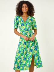 Roman Green Leaf Print Midi Dress - Image 3 of 5
