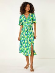 Roman Green Leaf Print Midi Dress - Image 4 of 5