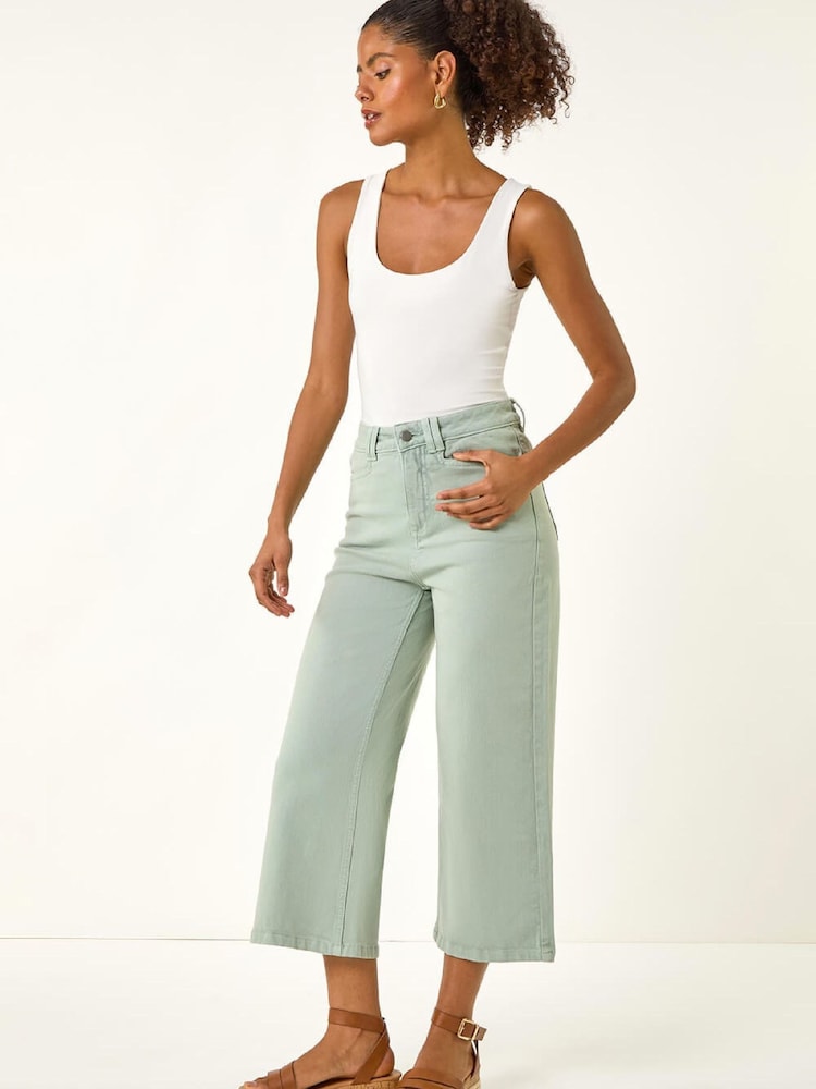 Roman Green Denim Pocket Detail Wide Leg Trousers - Image 2 of 5
