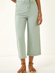 Roman Green Denim Pocket Detail Wide Leg Trousers - Image 4 of 5
