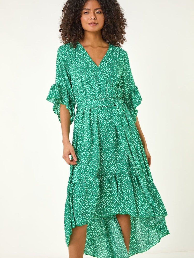 Roman Green Ditsy Floral Print Ruffle Midi Dress - Image 1 of 5 Roman Green Ditsy Floral Print Ruffle Midi Dress - Image 1 of 5
