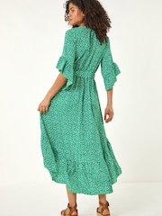 Roman Green Ditsy Floral Print Ruffle Midi Dress - Image 3 of 5
