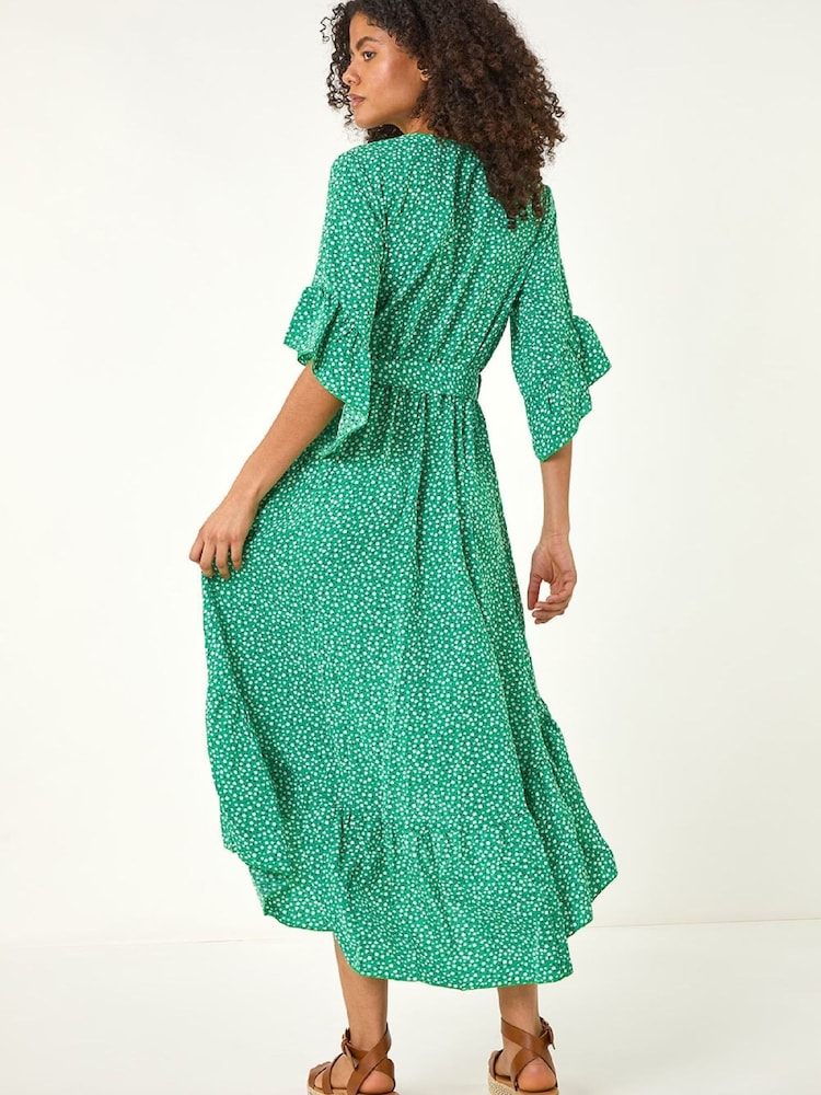 green ruffle midi dress Ruffle Cotton Milkmaid Midi Dress