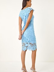 Roman Blue Floral Lace Crochet Midi Dress - Image 3 of 5