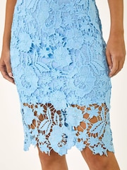 Roman Blue Floral Lace Crochet Midi Dress - Image 5 of 5
