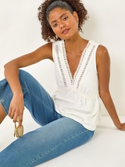 Roman White Detailed Trim V-Neck Vest Top - Image 1 of 5