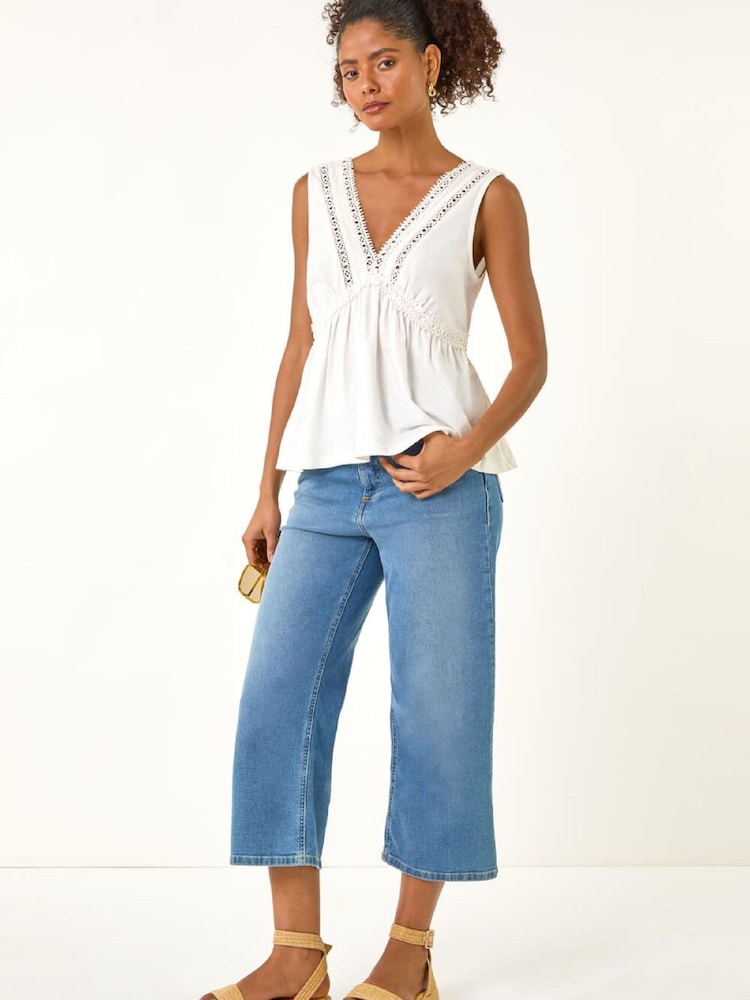 Roman White Detailed Trim V-Neck Vest Top - Image 2 of 5