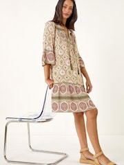 Roman Green Mix Print Smock Midi Dress - Image 2 of 5