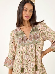 Roman Green Mix Print Smock Midi Dress - Image 4 of 5