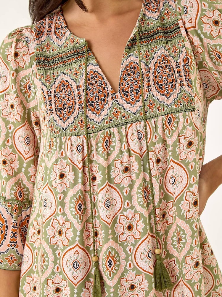 Roman Green Mix Print Smock Midi Dress - Image 5 of 5 Roman Green Mix Print Smock Midi Dress - Image 5 of 5