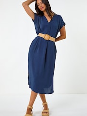 Roman Blue Wrap Front Belted Midi Dress - Image 2 of 5
