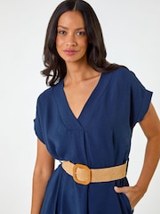 Roman Blue Wrap Front Belted Midi Dress - Image 4 of 5
