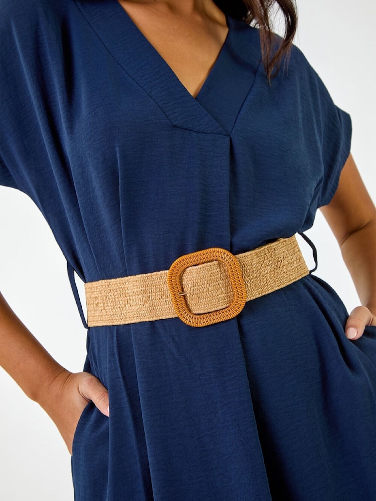 Blauw - Roman Wrap Front Belted Midi Dress - Afbeelding 6 van 6