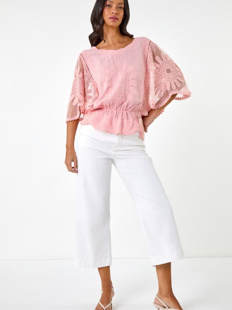 Roman Pink Butterfly Lace Blouse - Image 2 of 5 Roman Pink Butterfly Lace Blouse - Image 2 of 5