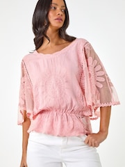 Roman Pink Butterfly Lace Blouse - Image 4 of 5