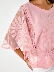 Roman Pink Butterfly Lace Blouse - Image 5 of 5